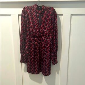 RONNY KOBO Black Red and Purple Silk Patterned Dress